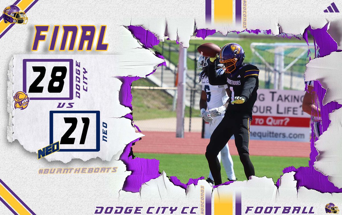 GoConqs's tweet photo. 🏈 Football | #GoConqs
FINAL | 28-21 Dodge City
BALL GAME!!! @GoConqsFB take down #5 NEO on the road getting a 88-yard punt return TD in the final 2 minutes to take lead & defense holding NEO out of endzone in final seconds....Conqs now 4-2 on the season #BurnTheBoats
🔥Win is the first over a Top 5 team for Dodge City since 2005