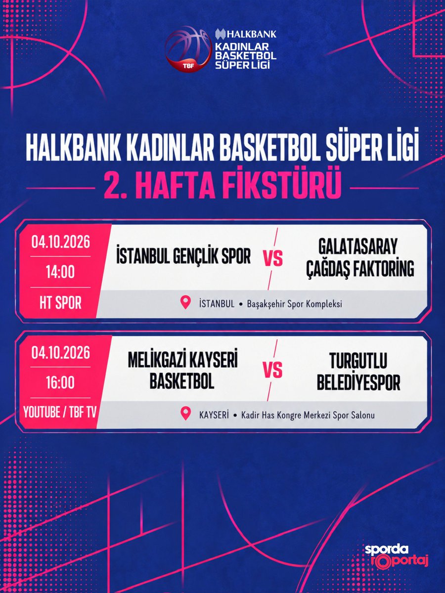 sr_basketbol's tweet photo. 📌 | “2026-2027 Sezonu Kadınlar Basketbol Süper Ligi”

2️⃣. Hafta, 4 Ekim Pazar Maçları Sizlerle⤵️

Tüm takımlara, sağlıklı ve başarılı bir sezon dileriz. 

#kbsl #basketball #superlig #tbf https://t.co/W6r8eaUhlr