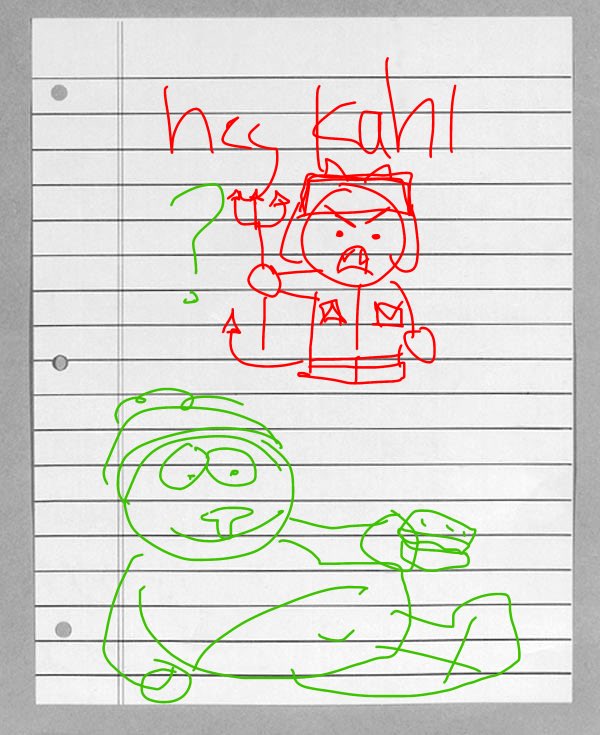 stop_oscartime's tweet photo. Ive seen a lot of kyman art and trends and stuff where cartman and kyle are really nice and loving to each other and thats awesome but I think this is more accurate esp when theyre kids . So here is kyman passing notes in class https://t.co/ZA7ag4FCNI