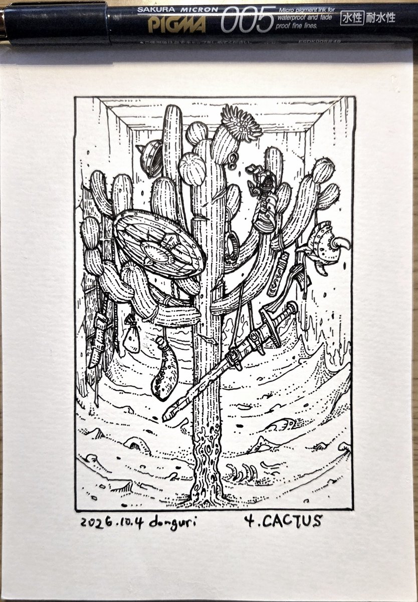 baburakatabura's tweet photo. #inktober　#inktober2026
④CACTUS(サボテン) https://t.co/l2GzV3rG9j