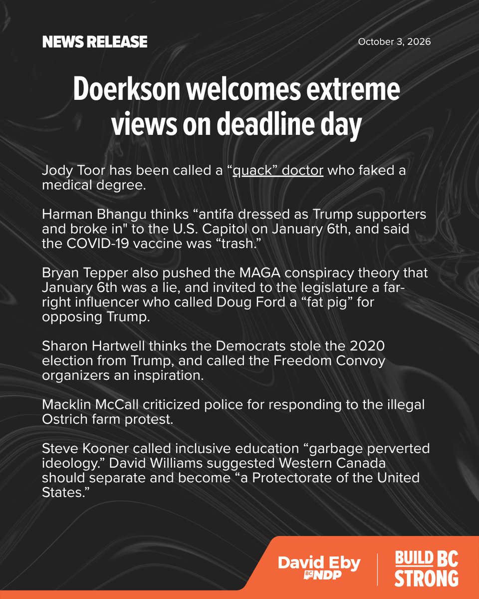 bcndp's tweet photo. BREAKING: Doerkson welcomes extreme views on deadline day https://t.co/GXIxle3WUa