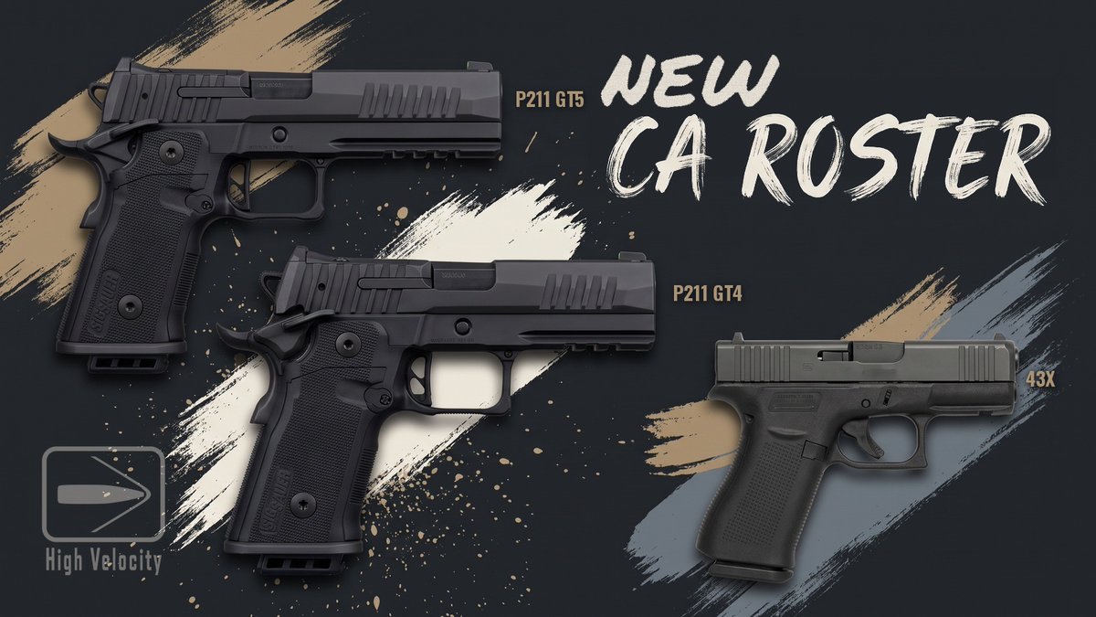Hvgun835's tweet photo. New on the California roster: Sig Sauer P211-GT4 and P211-GT5, plus the Glock 43X CA, the first 43X ever rostered. We'll be getting all three. P211s are expected in about a month to a month and a half; no ETA on the 43X yet.

Come see us in Napa, California. #Napa https://t.co/Uguodh1zMr