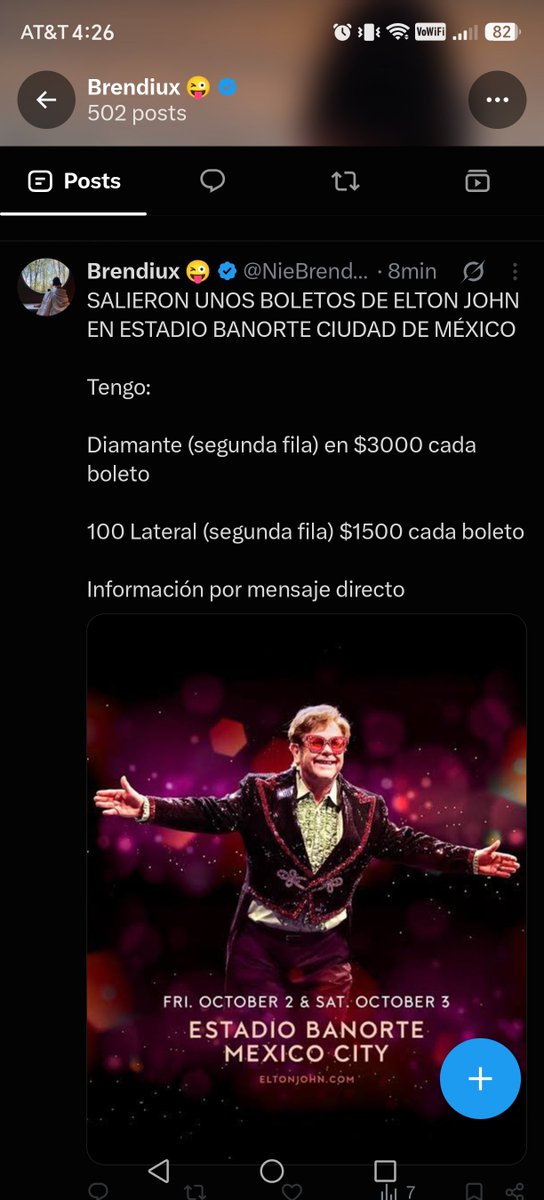 arthur_jude's tweet photo. Boletos para Elton John???? Esta cuenta es ESTAFA https://t.co/s9gljG7PxN