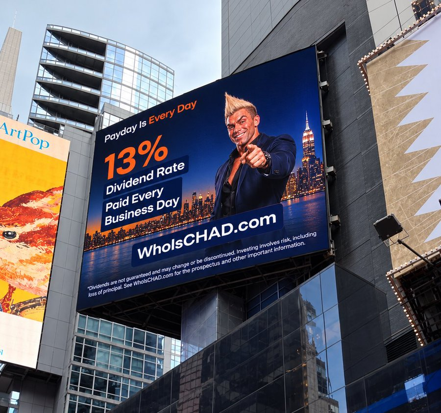 defidevcorp's tweet photo. $CHAD has made it to the biggest screen in the biggest city. 🗽

Hello, Times Square. https://t.co/dVlgXjw0pk