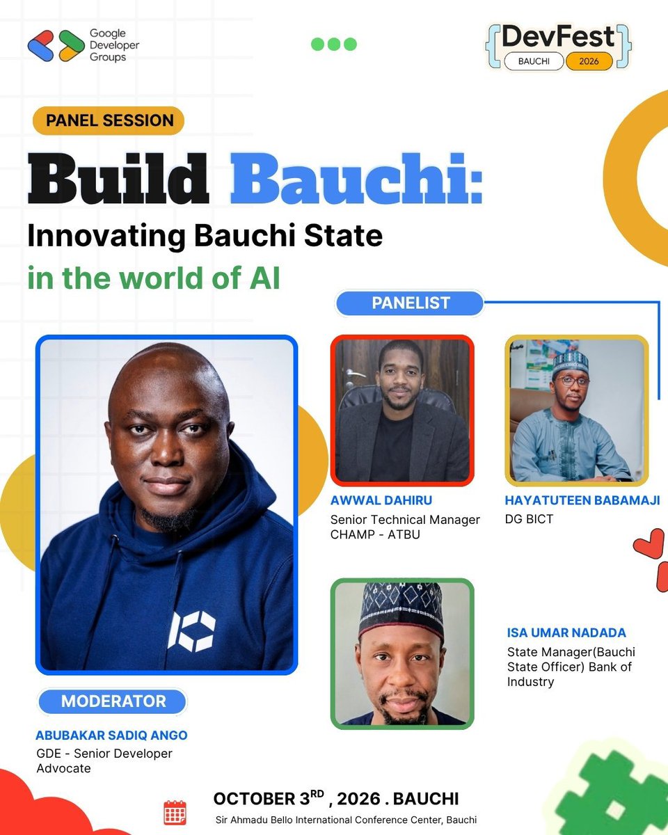 CommanderArdam's tweet photo. Good night 

Alhamdulillah today I have attended the DevFest event in Bauchi.

DevFest Bauchi 2026
Learning. Connecting. Growing.
Another beautiful experience added to the journey

#DevFestbauchi2026
#DevFest2026
#DevFestBauchi
#GDG https://t.co/WhmLBmvB7i