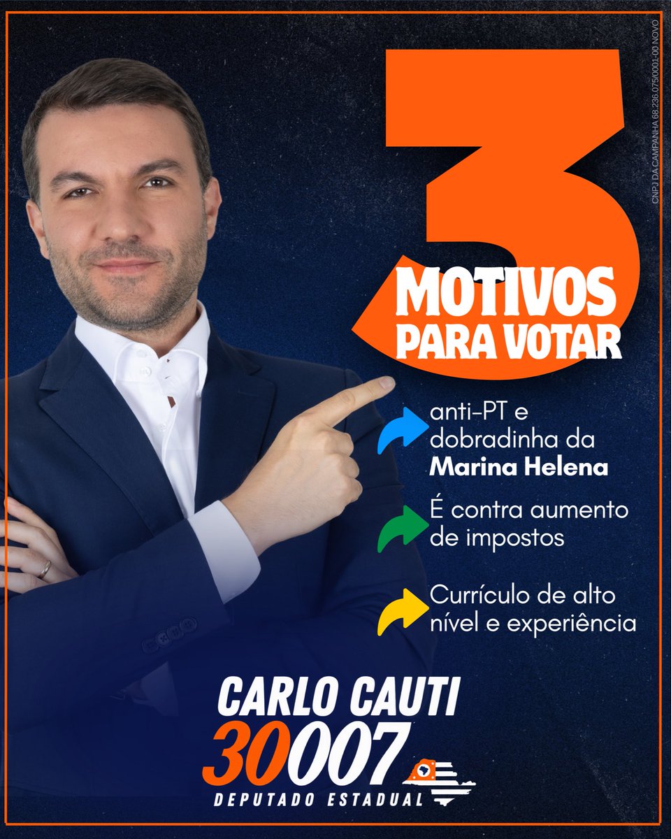 carlocauti's tweet photo. Domingo, 4 de outubro. Vote com consciência. 🔰São Paulo forte. Brasil livre 🇧🇷 Vote 30.007, Carlo Cauti para deputado estadual em São Paulo! https://t.co/92TDrj9SqJ