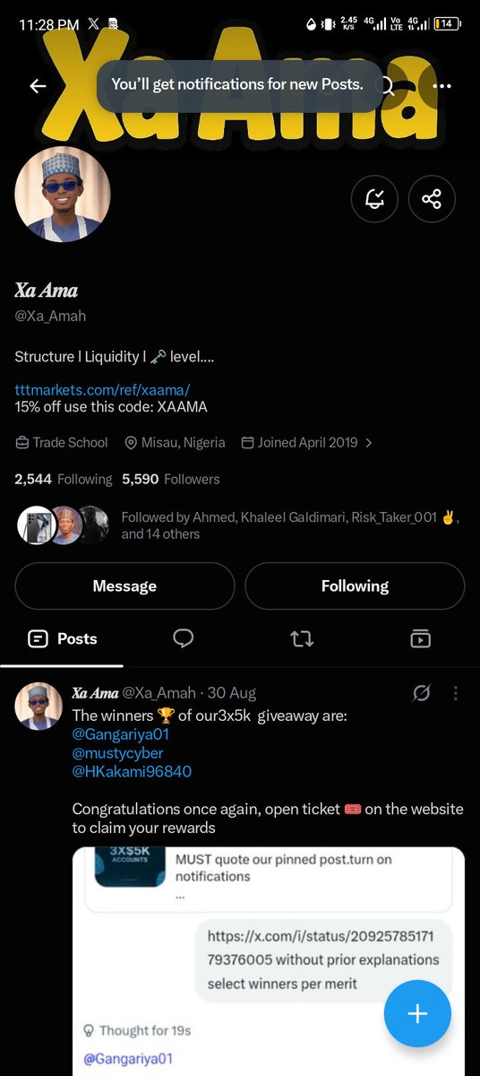 Mike_AMG1's tweet photo. @Usuumisau @Orionfundedcom @OrionAffiliates @YFresh0 @DArfahmisau @Xa_Amah @GOLDKILLERXA @Aysherh_Fx @SareedMangaree @MAHDEE_FX @SERLEHHOD @Rich_danmama_Fx @OchemeGabr63542 
@Starr_gael 
@Owakah07 https://t.co/PM9JJi0egr