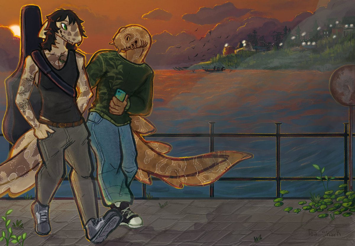 MangoMawz's tweet photo. Walk back by the sea after a show~
Reed &amp; Elliot! 
#sharkoc #wobbegong #coralcatshark #furry https://t.co/vYrn2soUAp