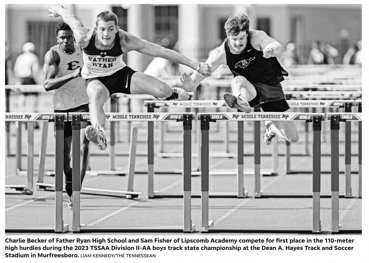 Leah2Go's tweet photo. Charlie Becker’s track background is worth more than a quick “multi-sport athlete” mention.

He didn’t start running track until his freshman year at Father Ryan. By his junior year, he was a three-time DII-AA state champion - winning the 110 hurdles, 300 hurdles and 4x400. He tied the school record in the 110s, broke his own record in the 300s and helped set another in the 4x400.

He came back as Tennessee’s top returning 110 hurdler as a senior, dropped his PR to 14.42 and finished second at state by one-hundredth of a second. He also ran the 100 and 200, competed in the high jump and long jump, ran relays and even threw shot put.

For a 6-foot-4 football player, that’s the part that gets my attention. There’s a difference between being fast for your size and having legitimate track speed, hurdle ability, explosiveness and body control at that size. @CharlieB_16 had all of it. 🔥