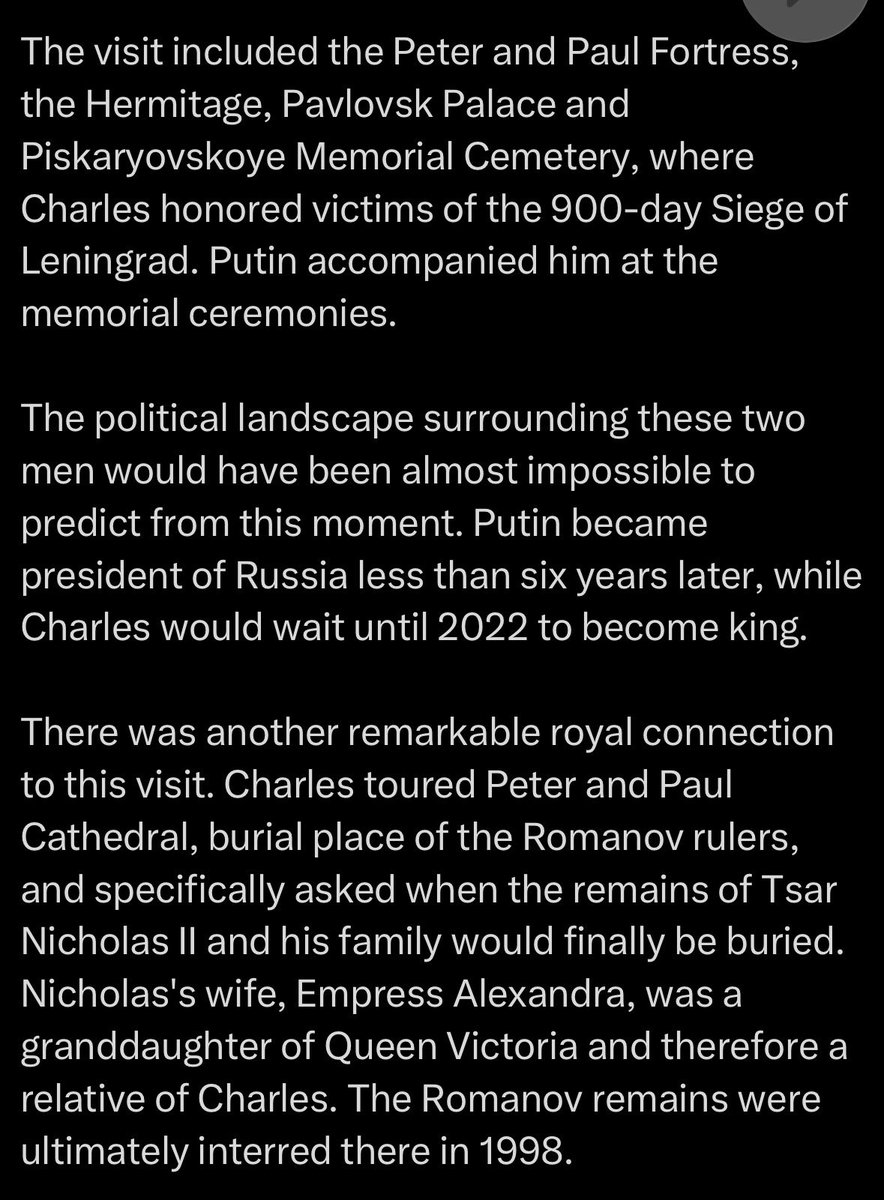 miketheking1517's tweet photo. Back when Putin was a “obscure official handling international affairs for Mayor Anatoly Sobchak” he guided then guided Prince Charles on a tour including the Romanov burial sites on the 1st official British royal visit to Russia since 1917.

Putin was groomed &amp; installed by 🇬🇧👑 https://t.co/sxNhYyXafs