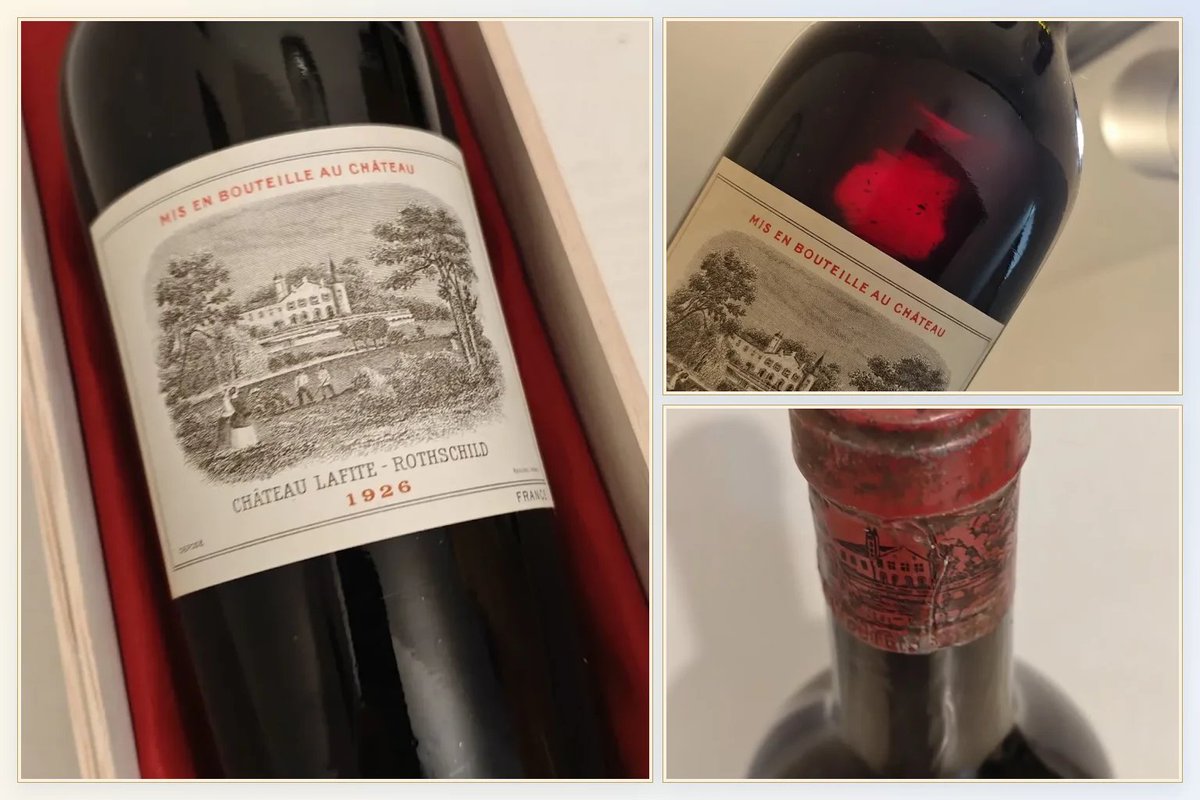 Platinumwine1's tweet photo. 今年で100年を迎えるラフィット！ 1926年 シャトー・ラフィット・ロートシルト。大正から昭和へ移る年に生まれた1本、在庫は1本のみです。ラベルのアップから肩の深い赤、キャップシールまで、現物写真とともにご紹介します。 #ラフィット #ヴィンテージワイン https://t.co/d4XIImD6wJ https://t.co/XAq6obKdZp
