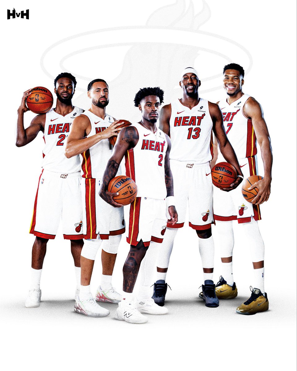 TheDunkCentral's tweet photo. Miami Heat’s starting lineup:

Davion Mitchell
Klay Thompson
Andrew Wiggins
Giannis Antetokounmpo
Bam Adebayo

(h/t @HeatvsHaters ) https://t.co/cetuE6fH6p
