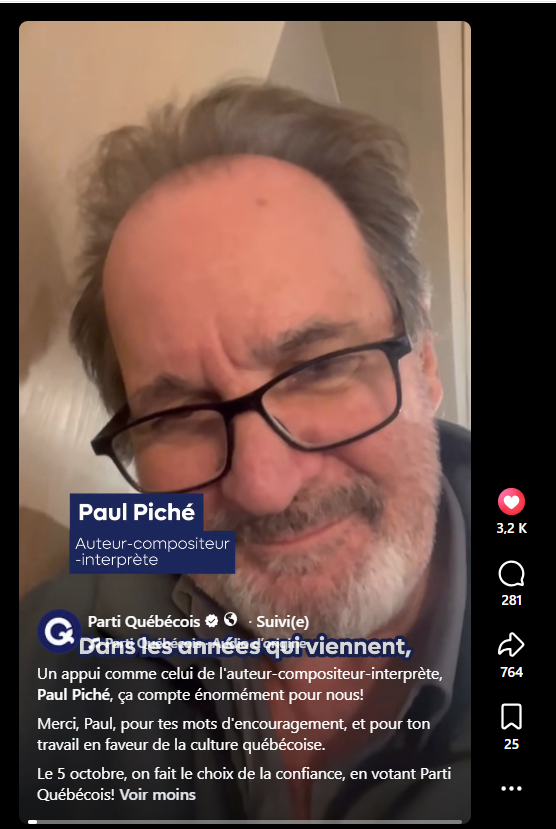 ChantalMaggy's tweet photo. Parti Québécois · Audio d’origine
Un appui comme celui de l'auteur-compositeur-interprète, Paul Piché, ça compte énormément pour nous!
Merci, Paul, pour tes mots d'encouragement, et pour ton travail en faveur de la culture québécoise.
#PQmajoritaire
https://t.co/0lYgMQbxf5 https://t.co/XMo08OiFu5
