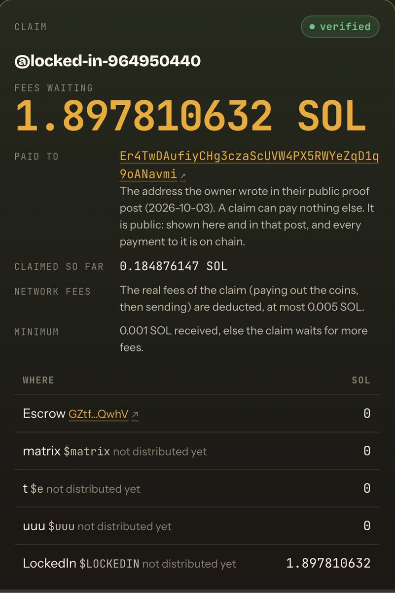 launchlockedin's tweet photo. Our own profile, locked in.

1.89 SOL of $LOCKEDIN creator fees waiting for the lockedin profile. Verified on chain.

What we claim, we will buy back. https://t.co/5BmmWOcQGx