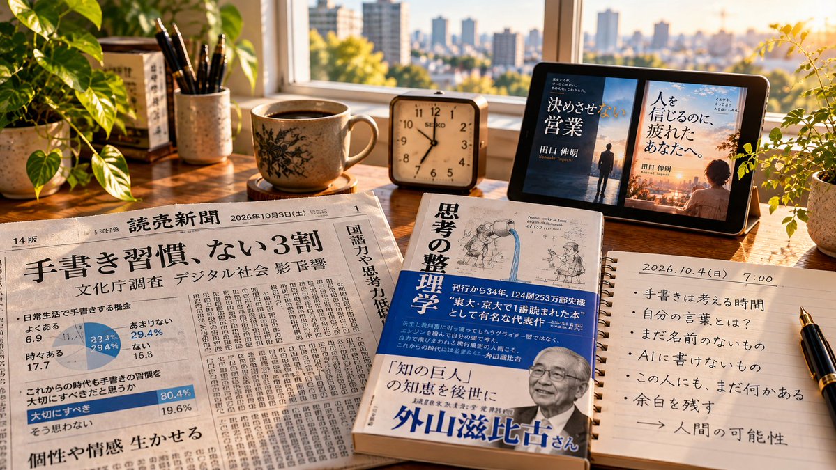 NobuakiTaguchi's tweet photo. うまく言葉にできない気持ちは、
無理に答えにしなくていい。
AIが答えを出してくれる時代だからこそ、
自分の心が何に動いたのかは、自分で確かめたい。
あなたの中には、
あなたもまだ知らないものがある。
今日の自分だけで、
明日の自分まで決めなくていい。
#田口伸明 #自分の言葉 #人間の可能性 https://t.co/HPD1fwjmd6