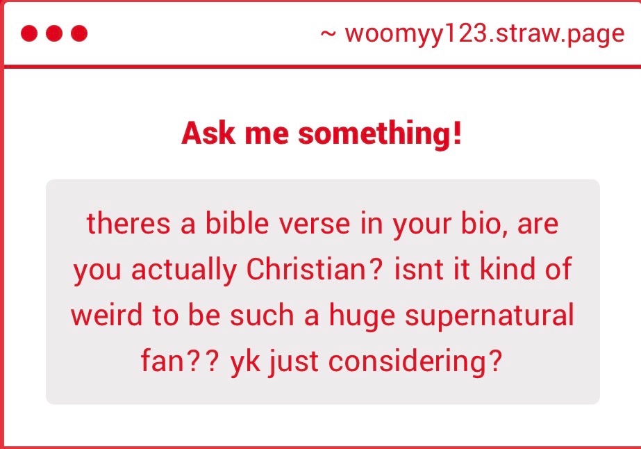 Woomy_123's tweet photo. Please do not ask questions like this. I believe that my faith is of my own business, thank you. https://t.co/AfTXgbaQtr