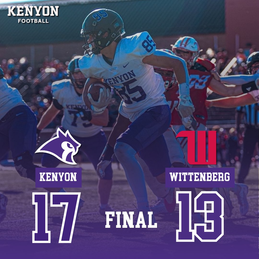 KenyonFootball's tweet photo. FINAL FROM SPRINGFIELD! 🦉

First win vs Wittenberg since 1914!

#TakeFLIGHT #GoOwls https://t.co/UyPc8ZPLV9