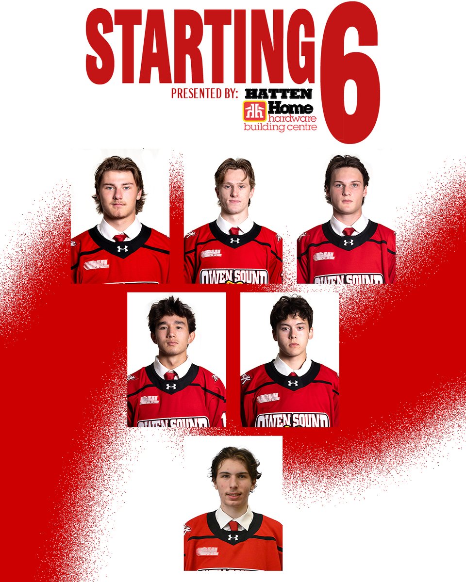 AttackOHL's tweet photo. Our starting 6️⃣
Congrats to Mathieu Tobler on winning tonight’s Hatten Home Hardware Building Centre Starting 6 Contest 🫡
#AlwaysAttack | #BearWitness https://t.co/37zSHgxYaw