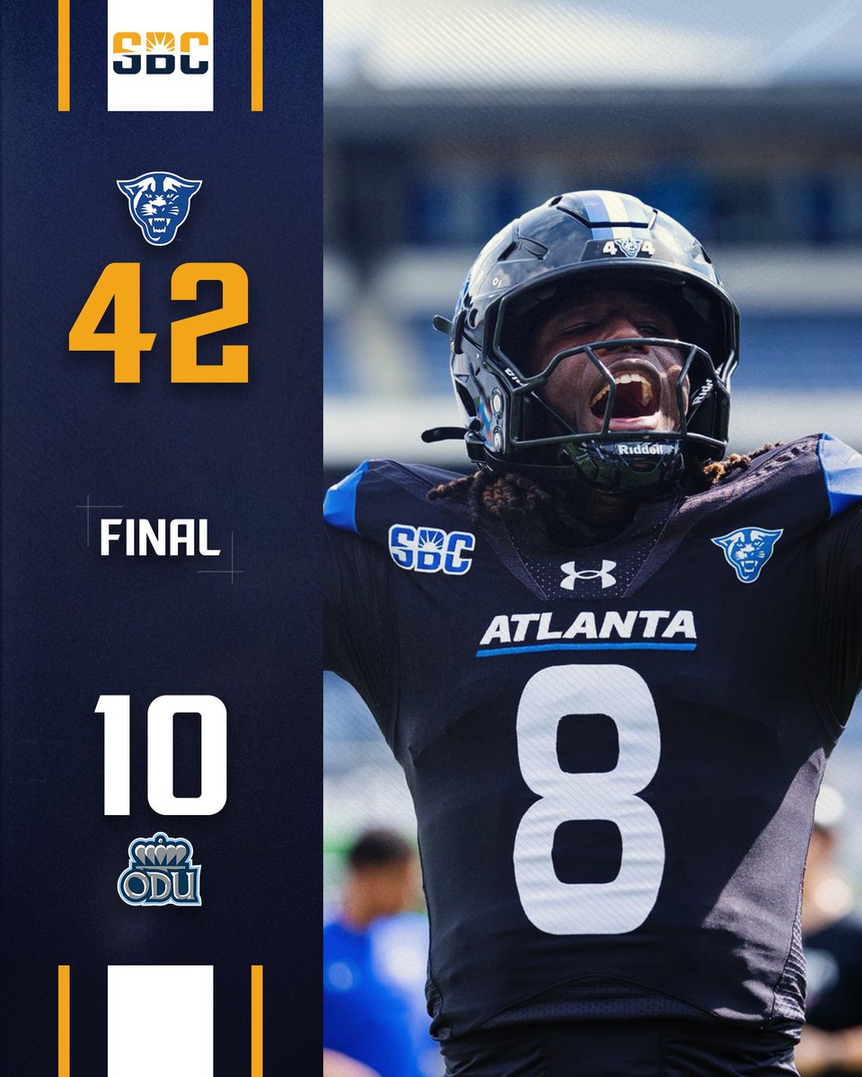 SunBelt's tweet photo. 𝗙𝗢𝗥 𝗧𝗛𝗘 𝗔.

Record-setting day for @cameran_brown lifts @GeorgiaStateFB to victory in @SunBeltFB opener. ☀️🏈 https://t.co/guUnQJgqmT