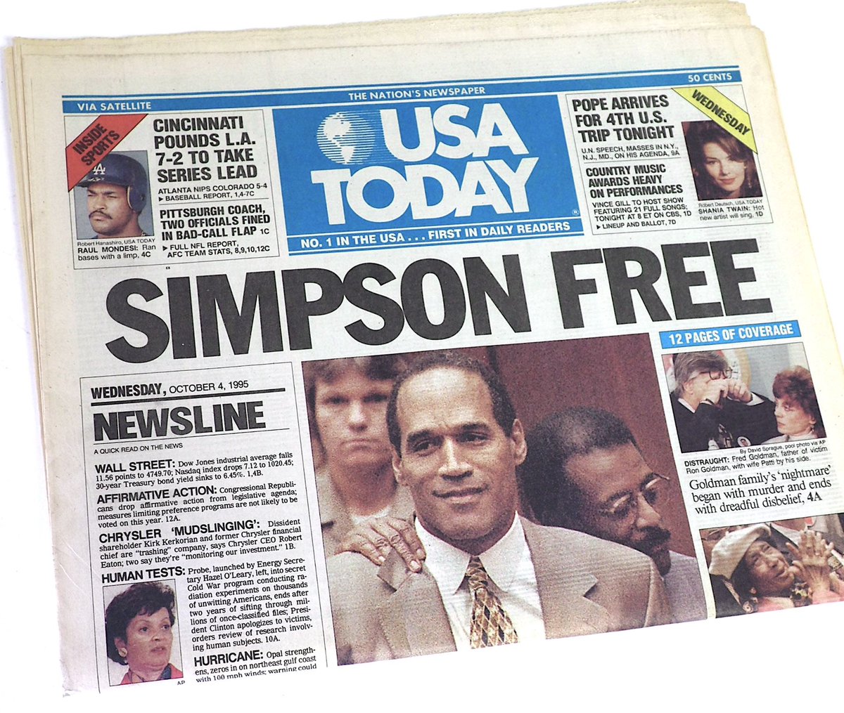 RetroNewsNow's tweet photo. 'We, the jury... find the defendant, Orenthal James Simpson, not guilty of the crime of murder…'

— 1:07 PM ET

On October 3, 1995, O.J. Simpson was acquitted of the 1994 murders of Nicole Brown Simpson and Ronald Goldman. An estimated 150 million people listened in on radio or watched on television as the verdict was delivered