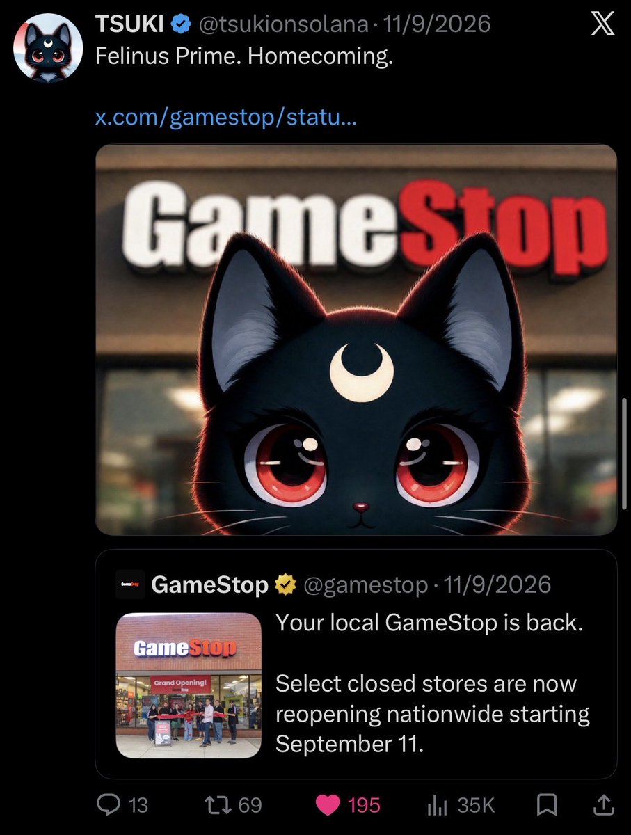 BigboyJuju's tweet photo. Tsuki’s homecoming QT of GameStop went up at 9:55pm ET. 

That’s 8:55pm in Texas where GameStop is based. 

Larry’s “+” was the exact same minute 👀 https://t.co/hYdoPp2XNN