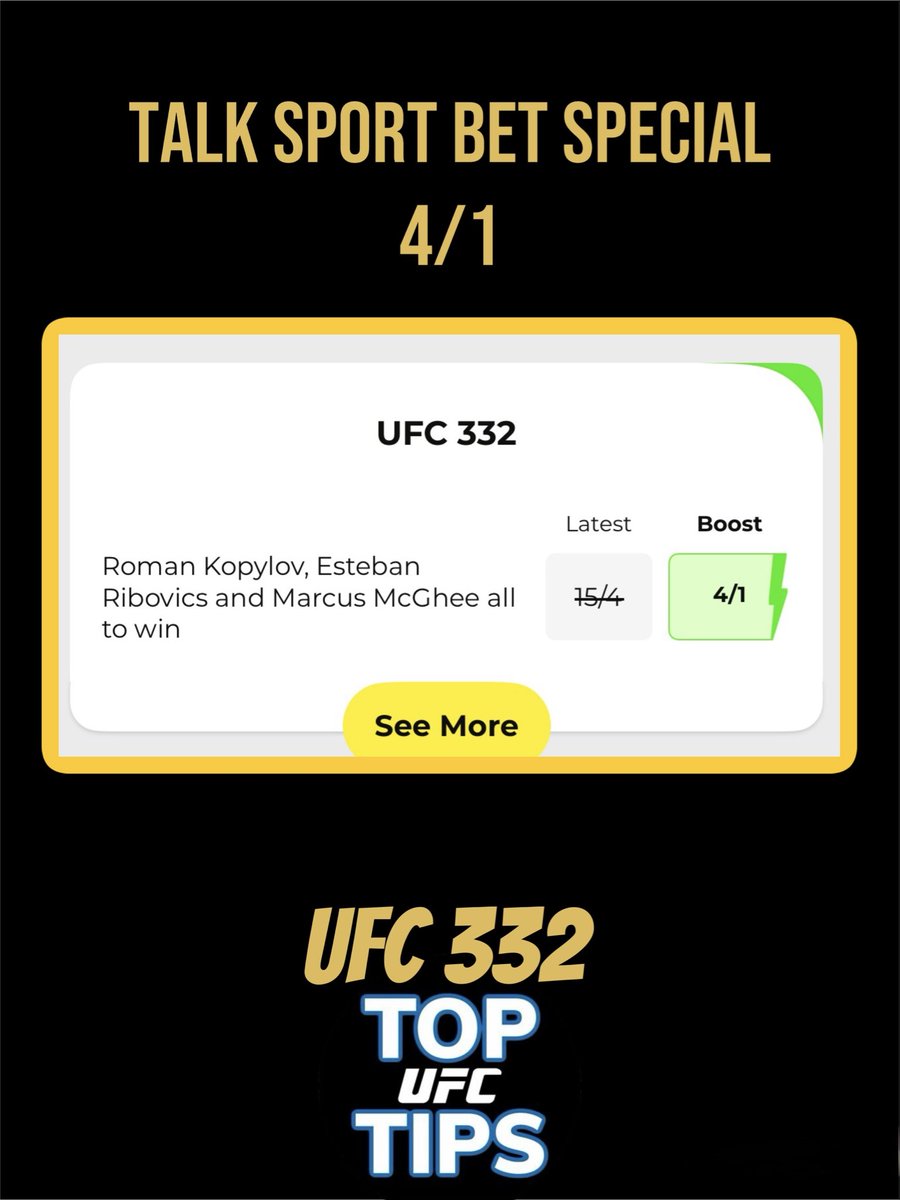 UFCtoptips's tweet photo. BOOOOOM! My telegram hit this 😜🚨 #UFC332 https://t.co/Xb9x0D7oP2