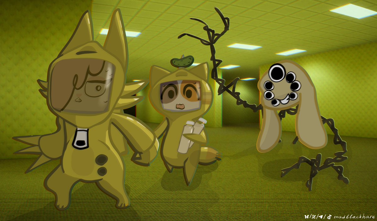 madblackhare's tweet photo. @WeirdoMoth Hi everyone! Here is my ChiknNuggit X Backrooms fanart :> https://t.co/QSNT9pajUx
