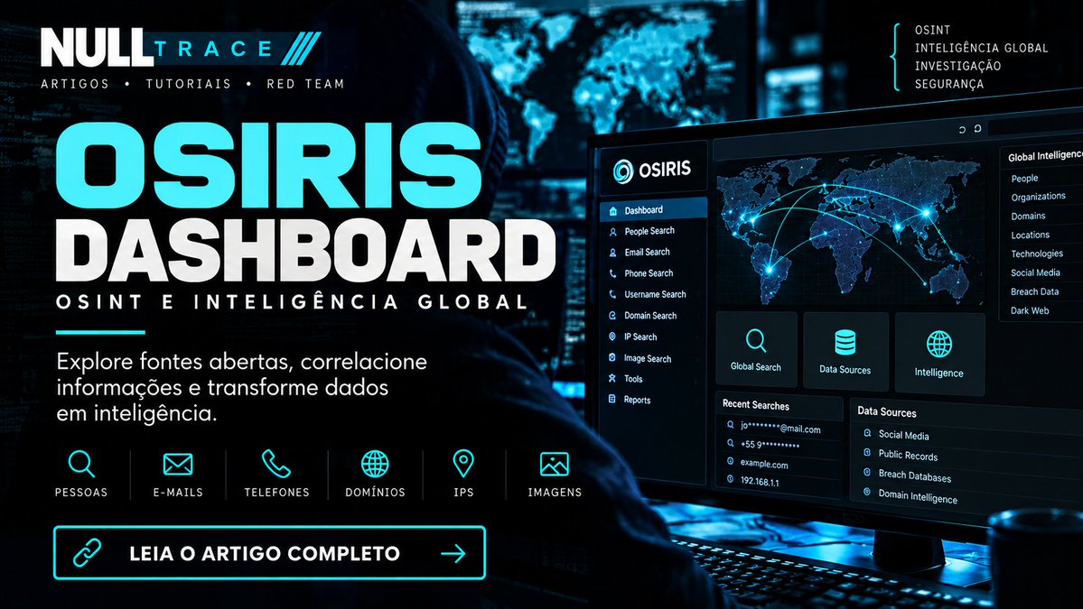 NullTracee's tweet photo. 🔎 OSIRIS DASHBOARD: OSINT E INTELIGÊNCIA GLOBAL

Uma plataforma para explorar fontes abertas, correlacionar informações e transformar dados em inteligência.

Confira o novo artigo no NULL TRACE:
https://t.co/WMCXNHib67

#OSINT #CyberSecurity #ThreatIntelligence #RedTeam #NullTrace