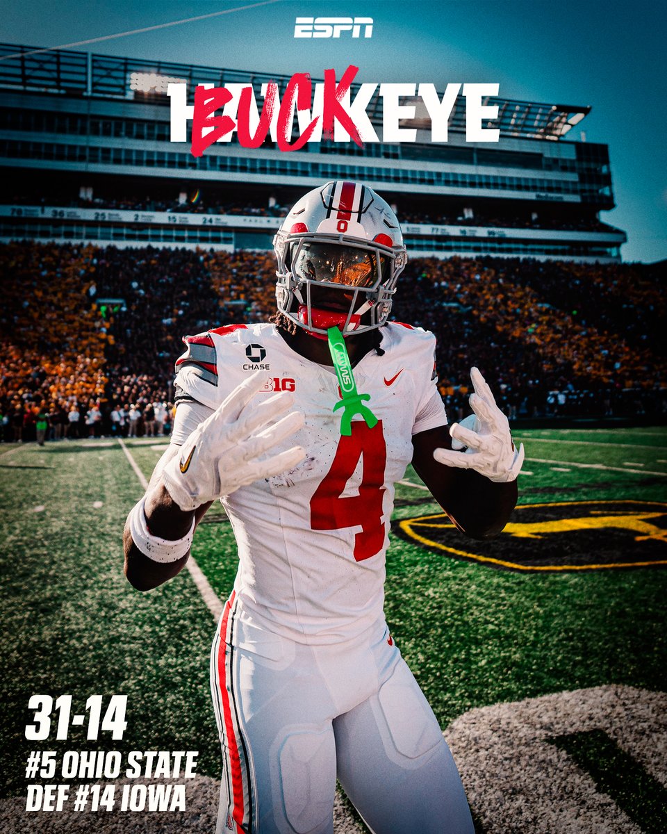 espn's tweet photo. BUCKEYES CROSS OUT THE HAWKEYES 🔥

Jeremiah Smith looking like a Heisman candidate 😮

📸 @OhioStateFB https://t.co/8MVTtbRQv7