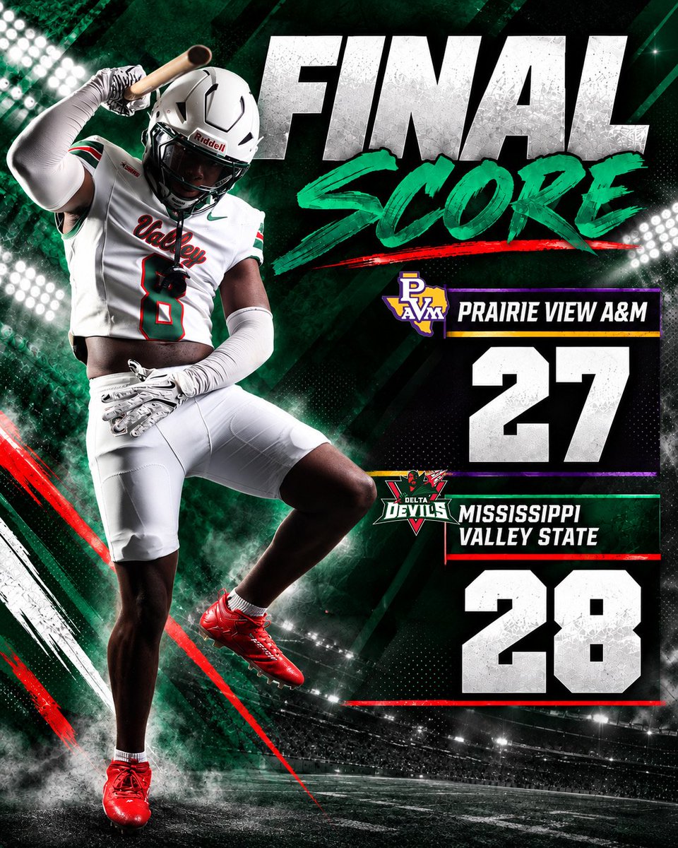 MVSUAthletics's tweet photo. Y’all came to the Valley… and left with an L. 🤷🏾‍♂️😈

FINAL: 
Mississippi Valley State 28 
Prairie View A&amp;M 27

#TheValley #MVSUFootball #BringTheHeat https://t.co/3fa9cYjjDr
