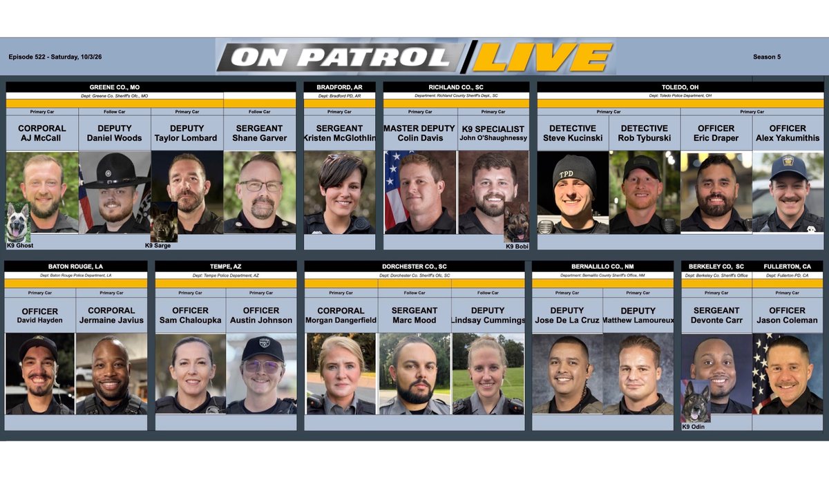 ReelzChannel's tweet photo. 🚨 Happy Saturday #OPNation! Here is the lineup for this evening.

Tune-in to On Patrol: Live NOW on REELZ, REELZ+, Peacock, Prime Video, Roku, Apple TV, Fire TV &amp; Google Play. 👉 https://t.co/tXWxx2D3hV https://t.co/5iUkxHgljh