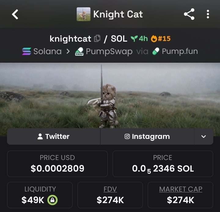 21Huncho_sol's tweet photo. 💎 Aped $knightcat at $46k mcap → currently $274k mcap in my alpha TG
That’s a solid 5.9x gain 🚀🚀
📩 DM if you want to join my alpha TG 🔥📉
⛓️ #Solana #memecoin #CryptoTrading https://t.co/8KlLciQ8Nl