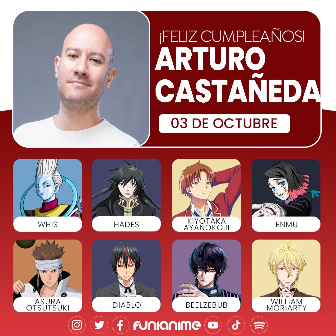 funianime's tweet photo. 🥳🎉¡Muchas felicidades al actor de doblaje Arturo Castañeda por su cumpleaños!🎉🥳 https://t.co/xkspNYqIYA