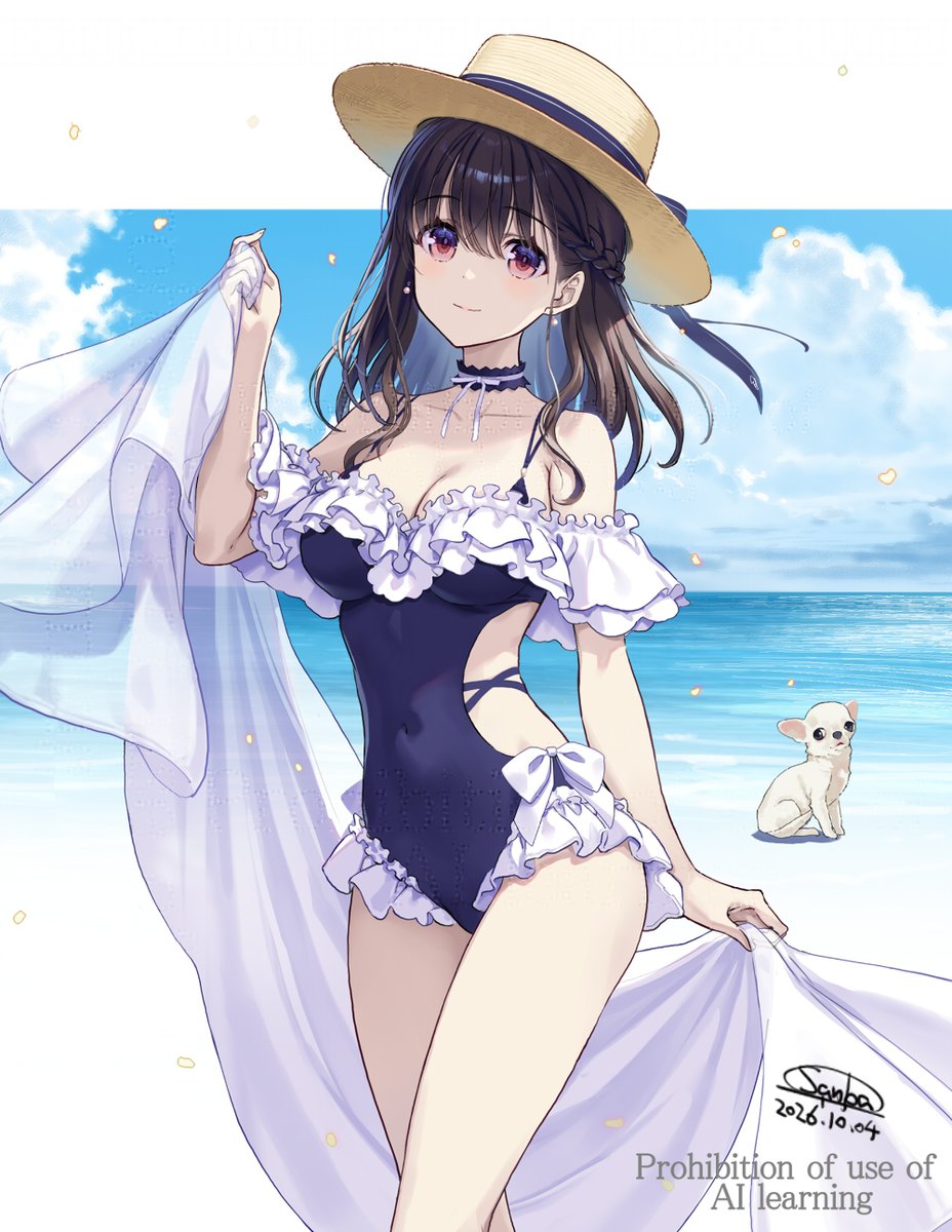 sanbasou's tweet photo. 水着JKちゃん
夏に描いてたラフを仕上げてみた。
＃水着 ＃女子高生 https://t.co/0pSId6QCaN
