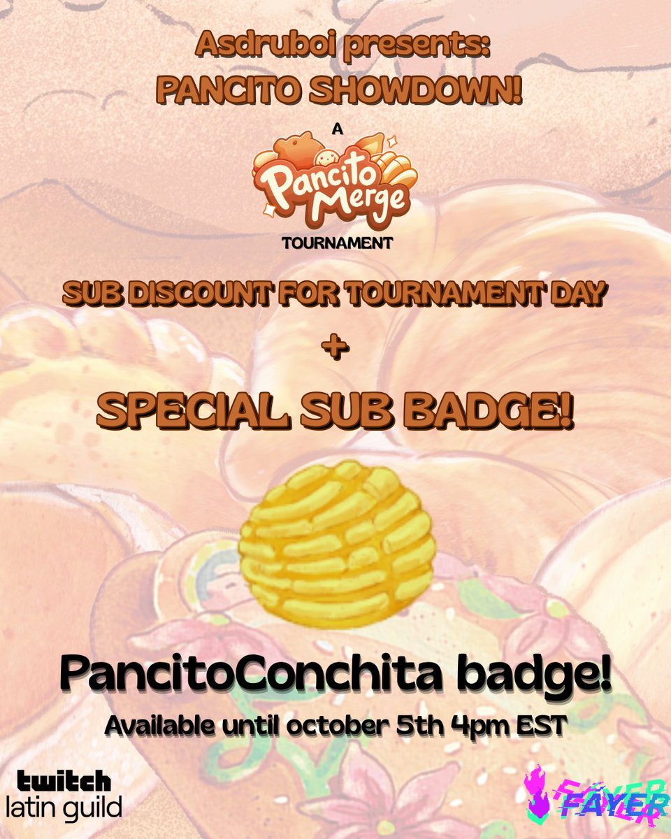 asdruboi's tweet photo. @Twitch @FayerDev @kirakirattv @emyblossom93 @JaxRomero_ @Jezakaru @MiniMinaStreams @incandescent_lx @misindependant_ 🥖 The audience will be able to win codes for PancitoMerge
🥖 A special Conchita bread sub badge
🥖 We will run a sub discount as well

See you tomorrow at 11am EST / 10am CST / 8am PST on my Twitch channel!💗🖥

Let's see who will be the PancitoMerger!🏆
https://t.co/znLkv3gbC4 https://t.co/8gw08SgBCC