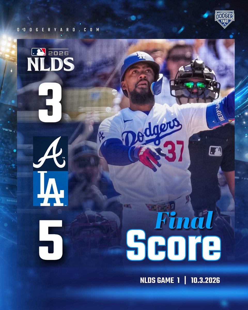 DodgerYard's tweet photo. The Dodgers beat the Braves 5-3, taking game 1 of the NLDS https://t.co/VPjS6SbhAY