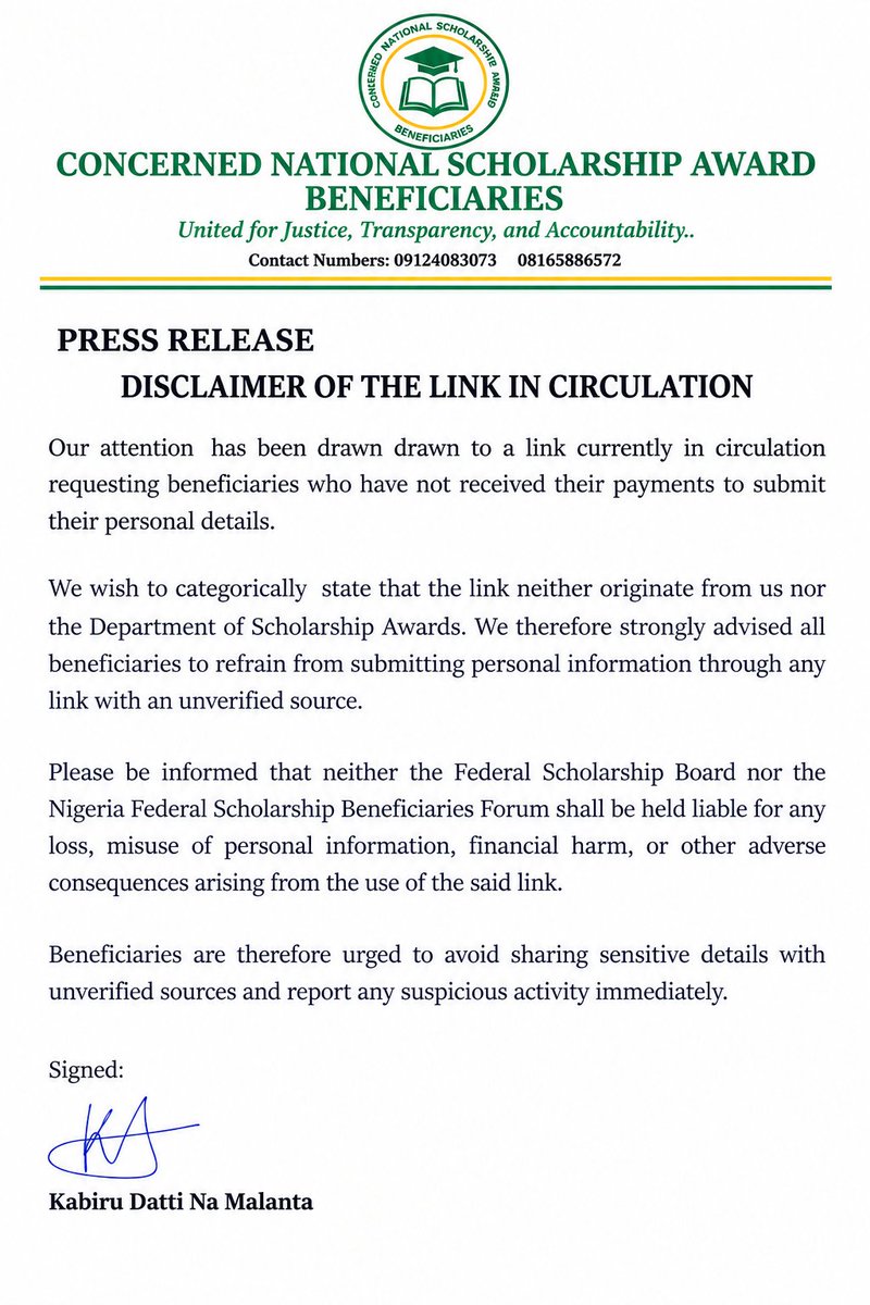 FSBeneficiaries's tweet photo. Disclaimer:

Cc @NigEducation https://t.co/6EPXXhWVaE