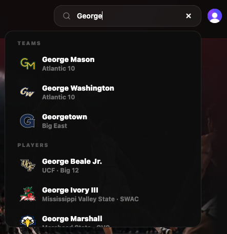 BlueprintData's tweet photo. We've rolled out a few updates to Blueprint!

First, team and player search now includes high-res team logos directly in the dropdown, making it faster and easier to visually spot programs as you search. 🔎 https://t.co/FnF8u0qx3U