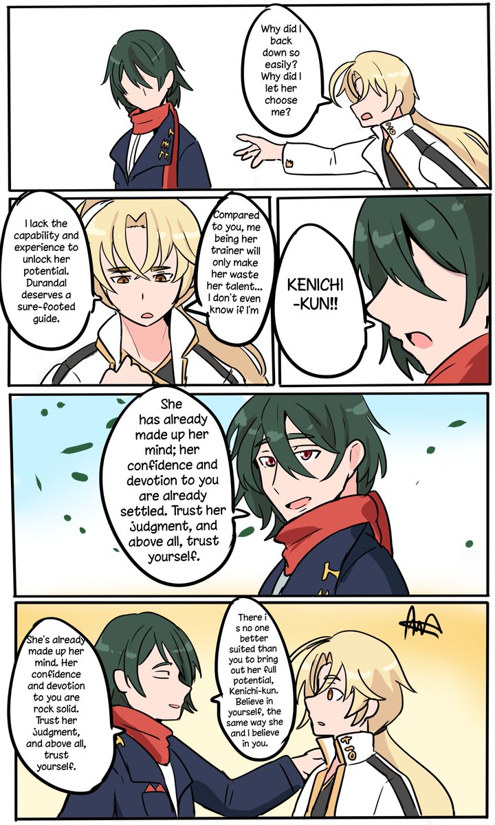 doberslover23's tweet photo. The Prince, and the King – Part 1 

 Well, I wanted to add a bit more backstory to my trainers. Since I really liked Duratore's senpai character in the game, here is a little something about that—heheh: the prince watching his protégé become a king.

#art #ウマ娘 #Umamusume https://t.co/aG3JQIaeDb