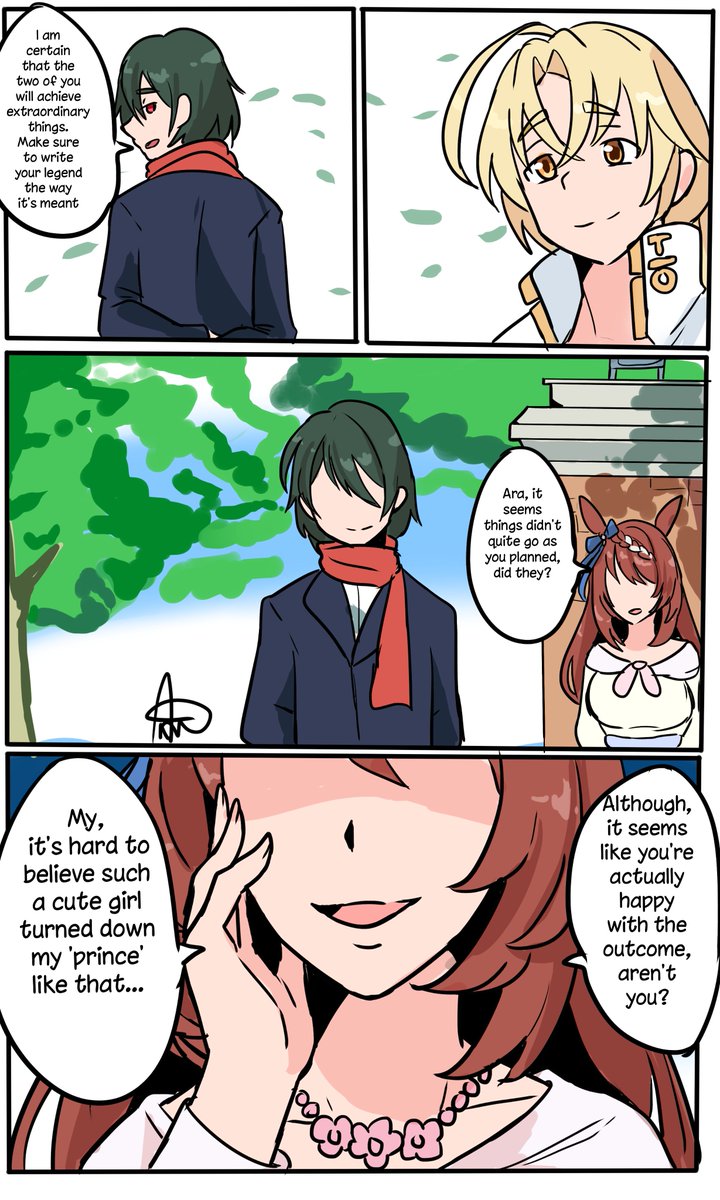 doberslover23's tweet photo. The Prince, and the King – Part 1 

 Well, I wanted to add a bit more backstory to my trainers. Since I really liked Duratore's senpai character in the game, here is a little something about that—heheh: the prince watching his protégé become a king.

#art #ウマ娘 #Umamusume https://t.co/aG3JQIaeDb