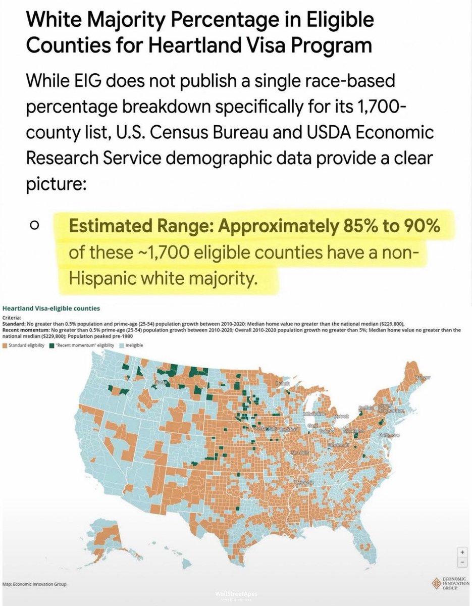 WallStreetApes's tweet photo. WOAH 🚨 You’ve likely heard about the proposed Heartland Visa program that plans to flood 1,700  rural counties in America with foreign workers

I had AI analyze those 1,700 counties and roughly 90% of them are White majority towns. This is about ELIMINATING White America

This is their map:

The think tank that came up with this visa category to flood American communities with foreign workers was co-founded by Facebook’s founding president

The plan is to have a path for permanent residency and then they can vote

This will completely rig our countries elections and demographics