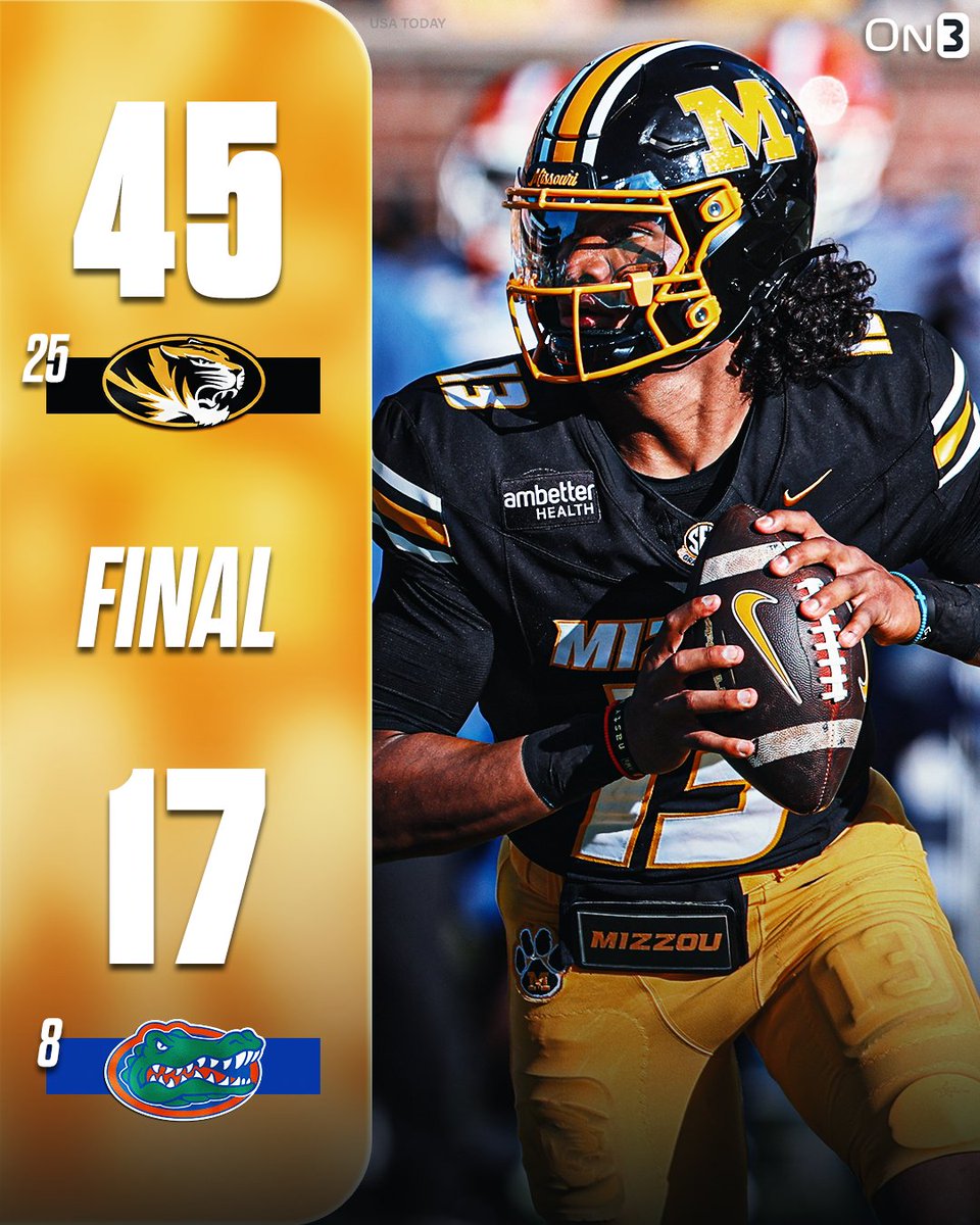 On3's tweet photo. No. 25 Missouri DESTROYS No. 8 Florida🐯

https://t.co/HkG9tXyLNR https://t.co/sf6SG9Z2Eb