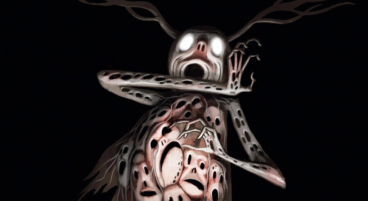 RecDTRH's tweet photo. I love a horror series where a fucked up tree made of eyes tricks hallucinating children while keeping their own soul in a small container https://t.co/YMiE0DpmYi