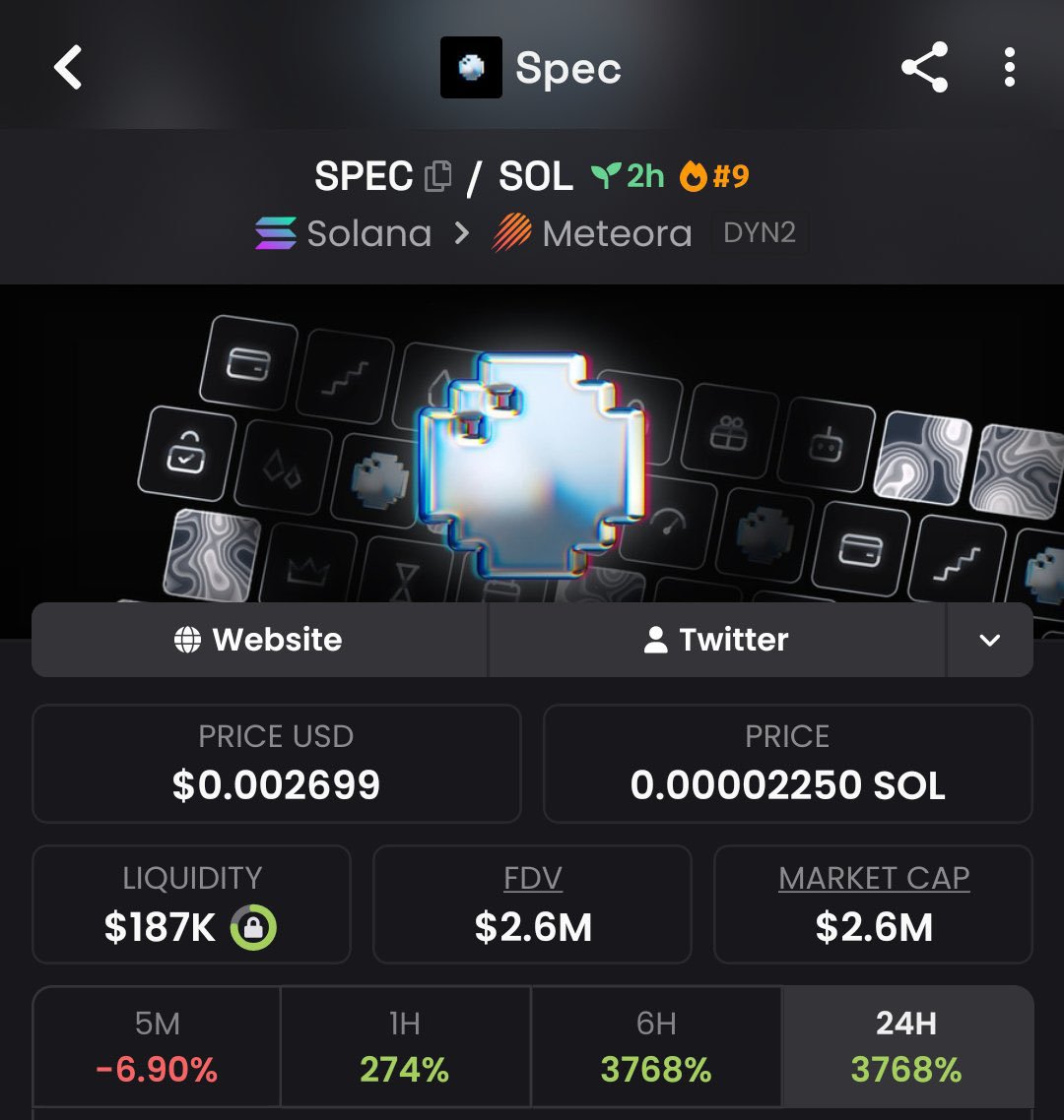 waaaaaw_9's tweet photo. $SPEC Another massive send 🚀
$69K MC ➜ $2.6M MC
That’s what happens when you get in early.
Private TG ate once again 💰🔥
Follow &amp; 📩 DM me to get into the TG + Discord before the next gem explodes.
Ca: 2AVjqmGbMqg7rSyHVv2deVdggsBgBtu1Bi69BUvE5WRv
#memecoin #crypto #bbvipks4 https://t.co/bJTCjIgFUO