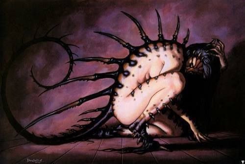 pmamtraveller's tweet photo. "Razorback," is a dark fantasy artwork by artist Dorian Cleavenger featured as promo card P2 in his 2002 The Works &amp; Visions collection. https://t.co/qxslH2UEuM