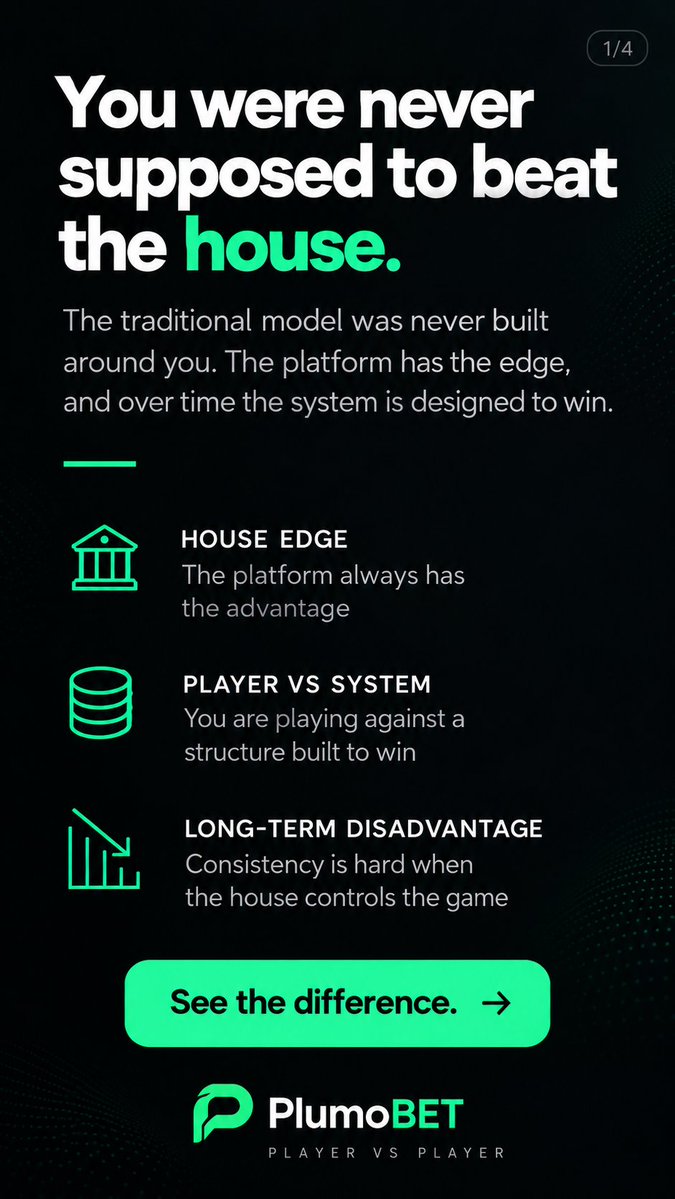 PlumoBET's tweet photo. The future of betting might not need a house at all.

Just players.
One arena.
One prize pool.
One winner.
PlumoBET is building competition around people, not the platform.
#PlumoBET #P2P #PlayerVsPlayer #CryptoGaming #Solana #Web3Gaming #GameFi https://t.co/kR4M8QOMTo