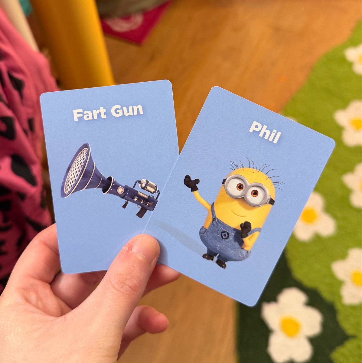 ranchm3taphor's tweet photo. i got a minion game that has these and now i know what to get signed at my m&amp;g. there is no dan card so i figured fart gun would suffice https://t.co/4gZnC4SfUp