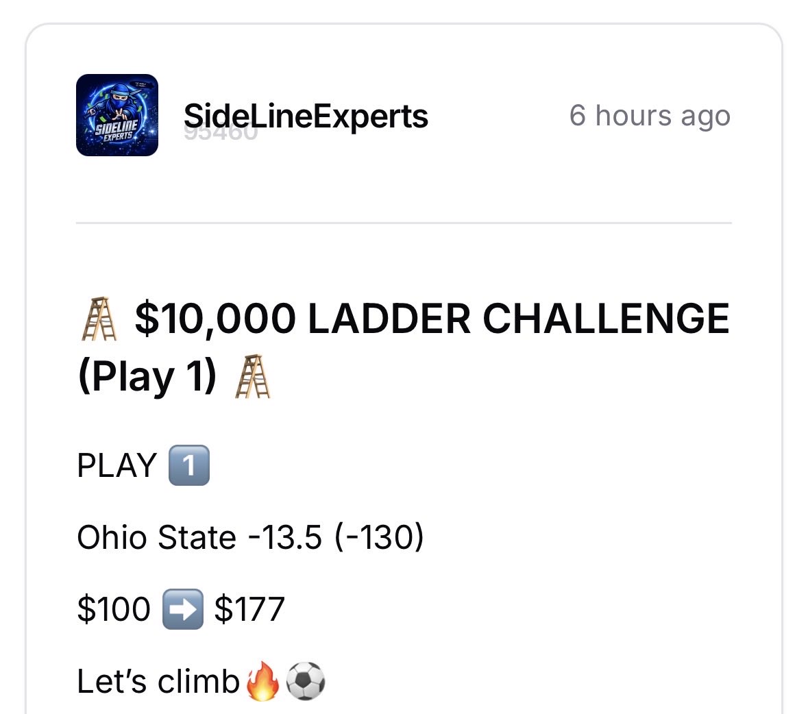 SideLineExperts's tweet photo. Cash Ladder Play 1✅ https://t.co/euLI1dYEQ2