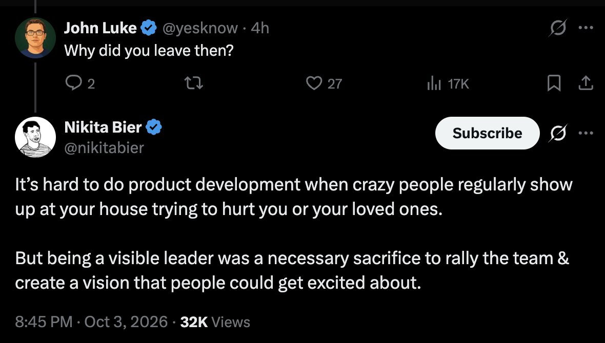 IntCyberDigest's tweet photo. ‼️ Nikita Bier says he stepped down as X's head of product because "crazy people regularly show up at your house trying to hurt you or your loved ones." https://t.co/JSr92KooGL
