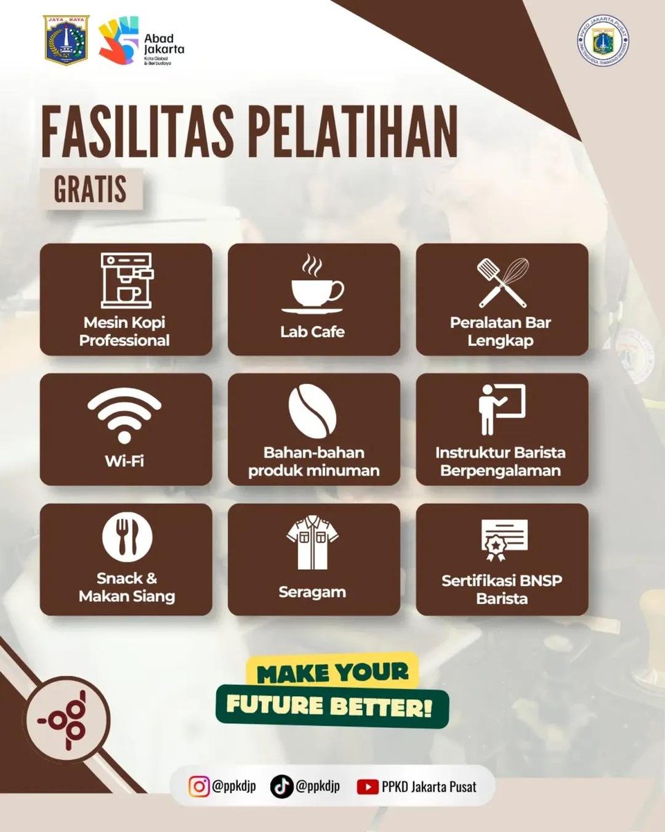 MikaelDewabrata's tweet photo. Kelas barista GRATIS. Syarat: KTP Jakarta. https://t.co/KFCqseJ6Qy